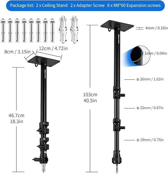 Selens Camera Wall Mount Ring Light Boom Arm, Overhead Light Mounting 39 inch for Photo Studio Video Ring Light, Strobe Light, Flash, Softbox, Reflector, 2 Pack
