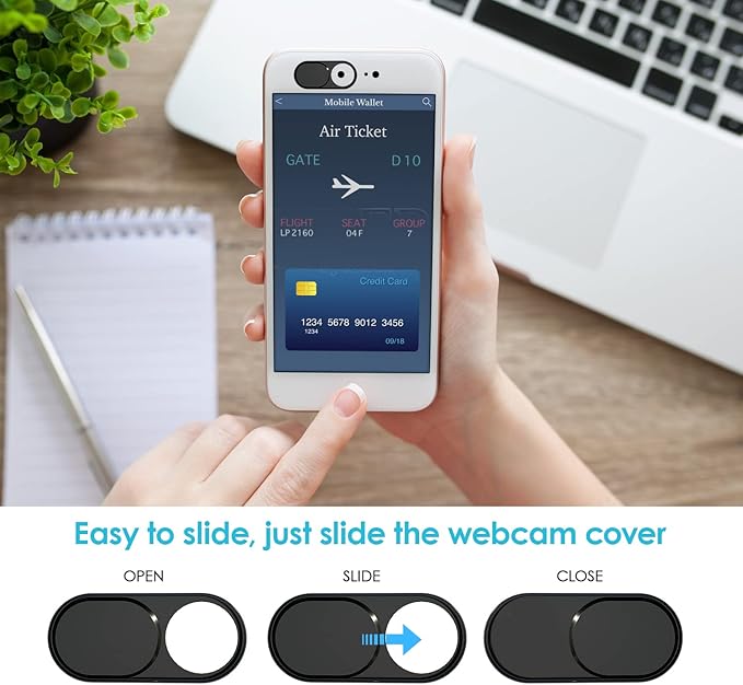 Laptop Camera Cover Slide, 0.027 Inch Ultra-Thin Metal Camera Privacy Covers, Webcam Cover Camera Cover Slide for iPhone, iPad, Mac, MacBook, Laptop, PC, Protect Your Privacy Security (Black-3 Pack)