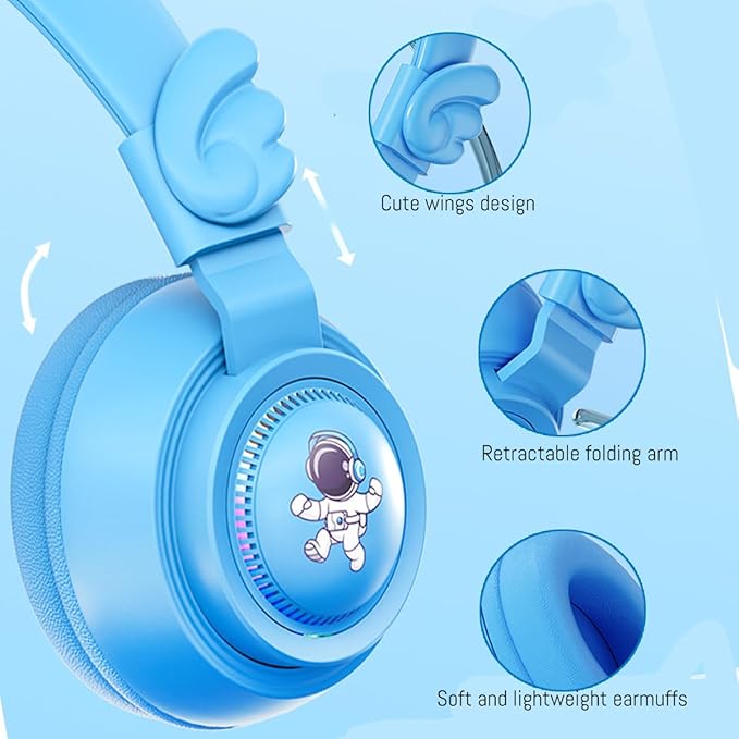 Bluetooth Headphones Wireless For Kids ,Volume Limited 85/89dB,Bluetooth 5.3,Over On Ear Foldable Noise Protection Headset,Wired Inline AUX Cord Mic for Boy Travel School Phone Pad Tablet PC (black)