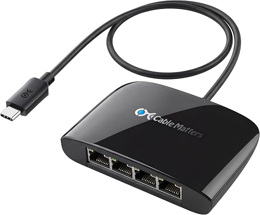 Cable Matters USB C to 4-Port Gigabit Ethernet Switch, TB5/TB4 Compatible
