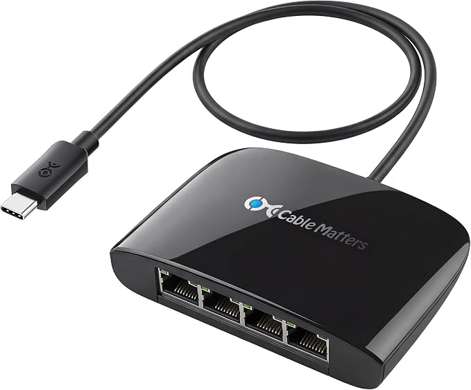 Cable Matters USB C to 4-Port Gigabit Ethernet Switch, TB5/TB4 Compatible