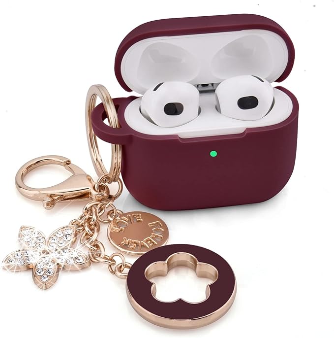 VISOOM Case for Airpods 3 Pink Airpods 3rd Cases 2021 Silicone for iPod 3 Earbuds Case Cover Women Wireless Charging Case with Accessories Girl Bling Keychain for Apple Ear Buds 3rd Generation