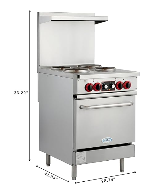 KoolMore KM-CR24-E 24 in. Commercial Range with 4 Burners and 1 Standard Electric Oven in Stainless Steel-208V 3-Phase, CSA Listed