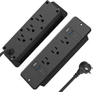 HHSOET 6 Outlets Recessed Power Strip, 20W USB C Ports, Black, 6FT, 1