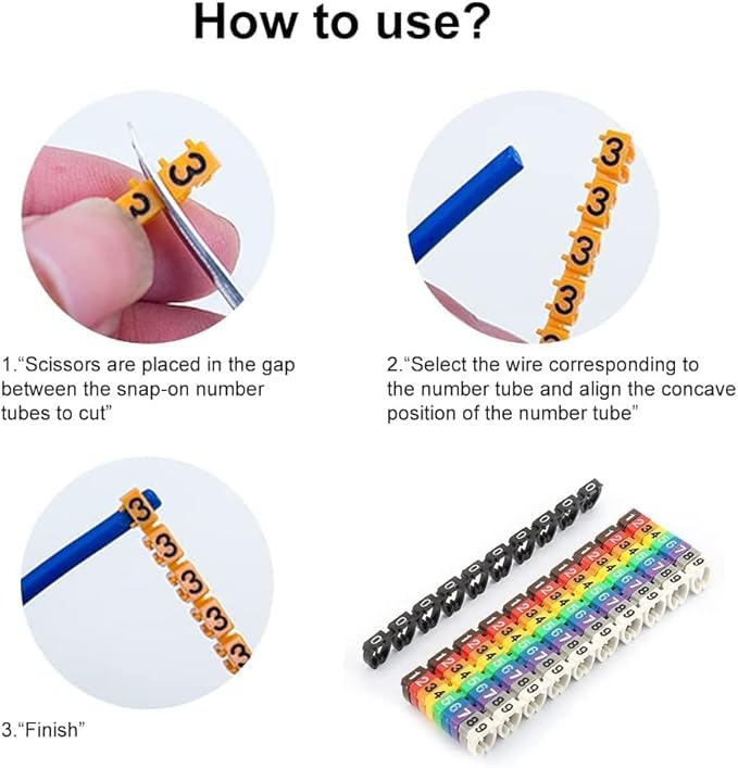 Fafeicy Coded Clip on Wire Markers, Wire Number Labels, Colorful Wire Numbering Marker Tube Cable Marker for Marking(100PCS -4MM 4)
