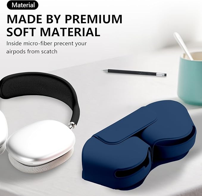 Maxjoy for Apple Airpods Max Smart Case Cover, Soft PU Leather Protective Cover Accessories for Airpod Max with Sleep Mode, Anti-Dust Travel Carrying Case for Airpods Pro Max Headphones, Dark Blue