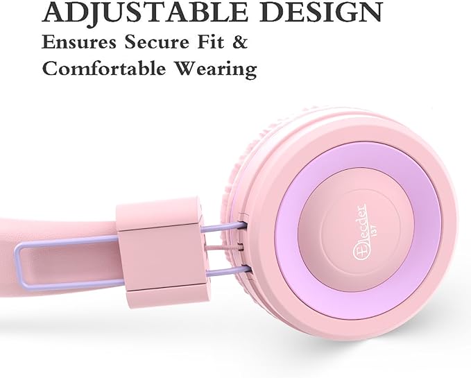 ELECDER i37 Kids Headphones for School Children Girls Boys Teens Foldable Adjustable On Ear Wired Headphones with 3.5mm Jack for Smartphones Chromebook Laptop Computer PC Tablets Travel, Peach/Purple
