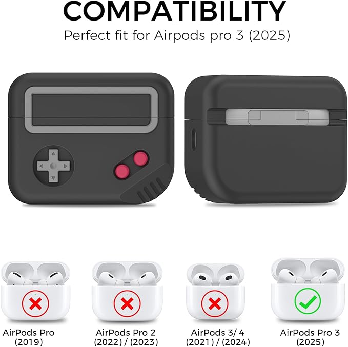 for AirPods Pro 3 Case - 2025 Silicone Game Console Design Case for Apple AirPods Pro 3rd Generation, Cute Airpod Pro 3 Cover for Men/Women (Black)