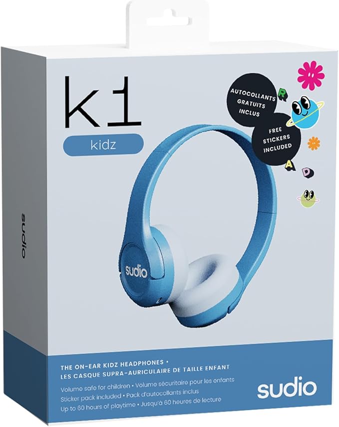 Sudio K1 Kids Wireless Headphones - Safe Volume Limit, Lightweight, Adjustable Fit, Bluetooth 5.0, Long Battery Life, Ideal for Children - Comfortable Over-Ear Design. (Blue)