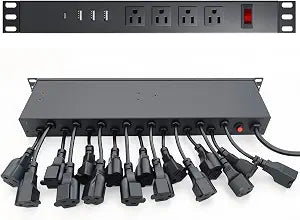 20-Outlet 1U Rack Mount Power Strip PDU 3 USB-A 1 USB-C 15A 6ft