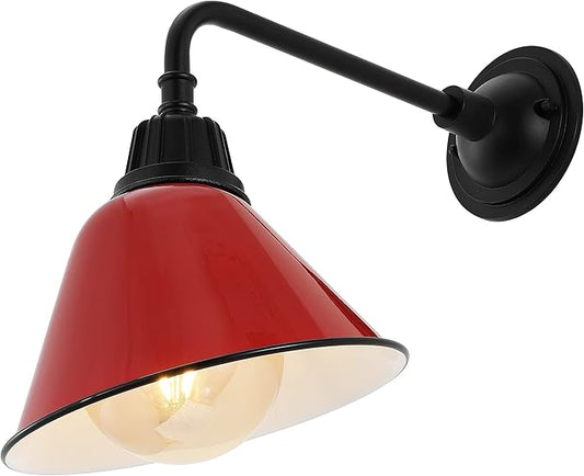 JONATHAN Y JYL7612E Croydon 9.63" 1-Light Farmhouse Industrial Indoor/Outdoor Iron LED Gooseneck Arm Outdoor Sconce Metal Bell Shade Vintage Cottage Rustic Porch Patio Yard Barn, Red