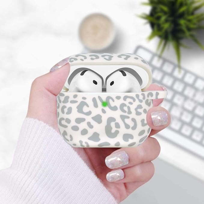 Silicone Leopard AirPods 4 Case 2024, Gawnock Case Cover for Apple Airpods 4th Generation Print Soft Flexible Cover for Air Pod 4th Women Girls, Skin with Keychain - Leopard Beige