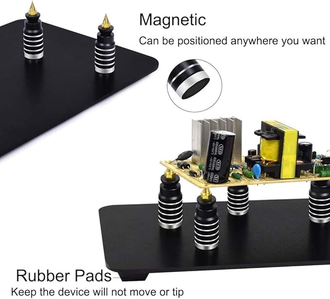 Magnetic Helping Hand, Soldering Helping Hands, PCB Circuit Board Holder with 3X LED Magnifying Lamp, Flexible Metal Arms Heavy Duty Base Electronic Repair Tool (Magnetic with Lamp)