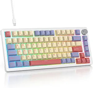 75% Mechanical Keyboard Gasket with Knob, Custom Wired Creamy Gaming Keyboard TKL 75 Percent Hot Swappable RGB Backlit, Pre-lubed Switch for Win/MAC PC Laptop（Cotton Candy/White Switch）