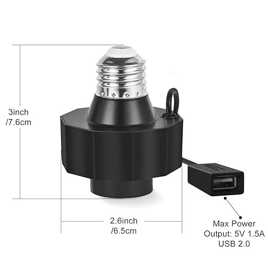 Light Socket Outlet Adapter for Outdoor Security Cameras, Compatible with Wyze Cam Pan v3, Blink Mini, LED Strip Lights, Works with Smart Bulbs, 5V 1.5A