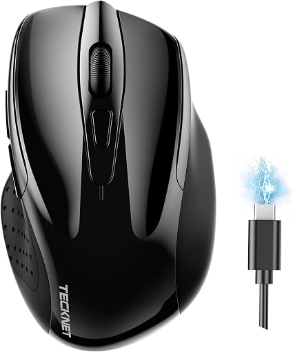 TECKNET Wireless Mouse, BT 5.0/2.4G, Rechargeable 6-DPI Silent, Black