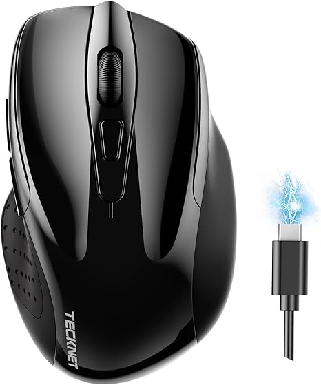 TECKNET Wireless Mouse, BT 5.0/2.4G, Rechargeable 6-DPI Silent, Black