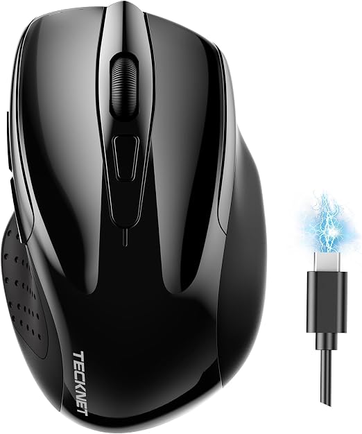 TECKNET Wireless Mouse, BT 5.0/2.4G, Rechargeable 6-DPI Silent, Black