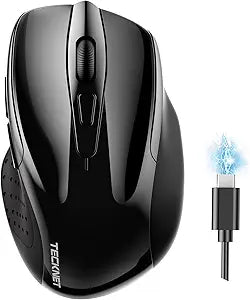 TECKNET Wireless Mouse, BT 5.0/2.4G, Rechargeable 6-DPI Silent, Black