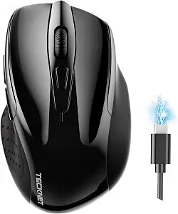 TECKNET Wireless Mouse, BT 5.0/2.4G, Rechargeable 6-DPI Silent, Black