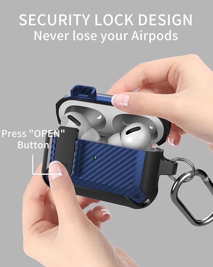 for Airpods Pro 2/1 Gen Case Cover with Lock (2019/2022/2023), Rugged Locking Case for Airpod Pro 2nd/1st Generation Shockproof Armor Protective Skin for Apple iPod Pro-Black/Blue