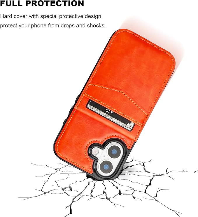 KIHUWEY Compatible with iPhone 17 Case Wallet with Credit Card Holder, Flip Premium Leather Magnetic Clasp Kickstand Heavy Duty Protective Cover for iPhone 17 6.3 Inch (Orange)