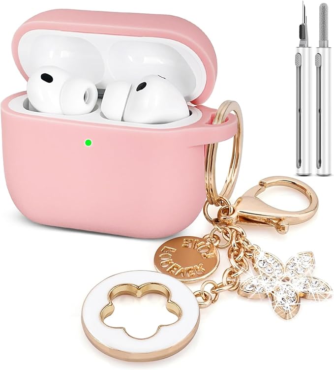 Compatible with AirPods Pro 3 Case Cover 2025 with Bling Keychain Cleaner Kit Silicone Case for AirPods Pro 3rd Generation Wireless Earbuds (Pink)