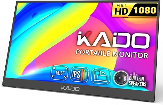 Kado Portable Monitor 15.6-inch FHD 1080p Rotating Stand IPS Display