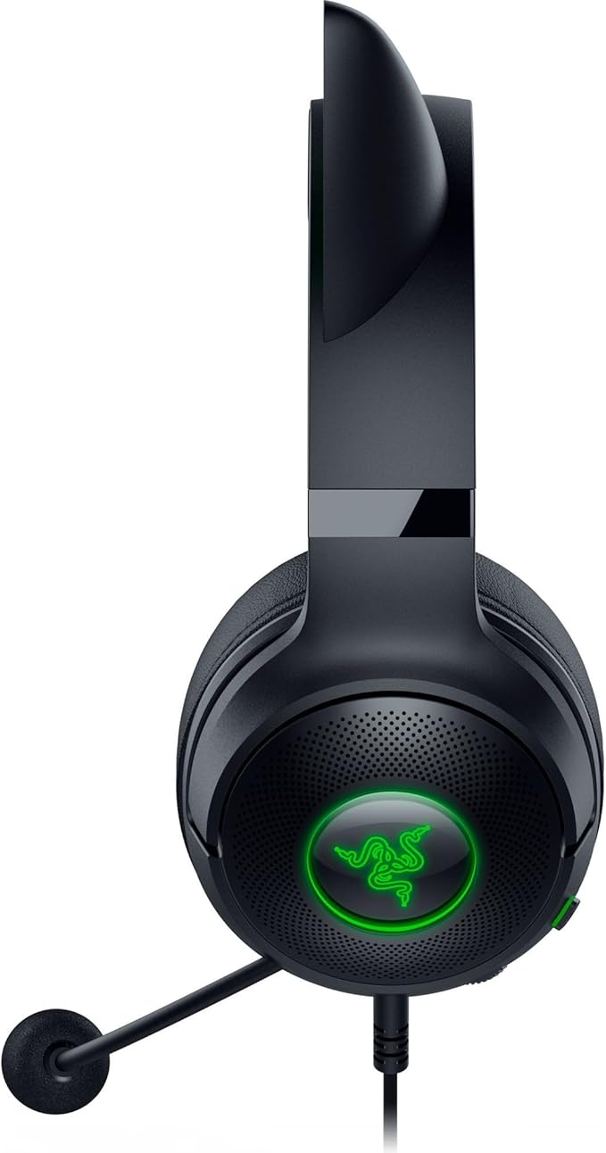 Razer Kraken Kitty V2 USB Wired Headset: Chroma RGB Kitty Ears - Stream Reactive Lighting - HyperClear Cardioid Mic - 40 mm Drivers - 7.1 Surround Sound - Comfortable Ear Cushions - Black