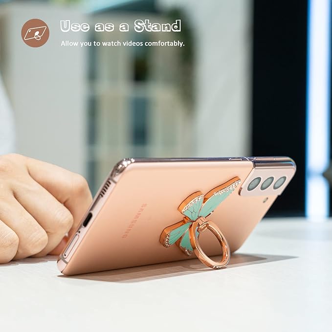 Butterfly Cell Phone Ring Grip Holder, 360 Degrees Rotation Phone Ring Grip Stand, Metal Finger Kickstand Compatible with iPhone, Samsung Galaxy, Android Phone