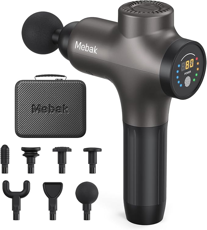 Mebak 3 Massage Gun, Massage Gun Deep Tissue for Athletes, Professional Muscle Percussion Massager, Massager for Shoulder Leg Back Body Pain Relief, Quiet Portable Sport Tool, Gifts for Him