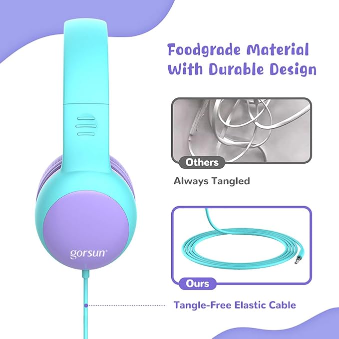 gorsun Kids Headphones with Limited Volume, Cat Ear Toddler Headphones, Wired Headphone Over Ear for Boys and Girls,Stereo Sound Foldable 3.5mm Headset for Children