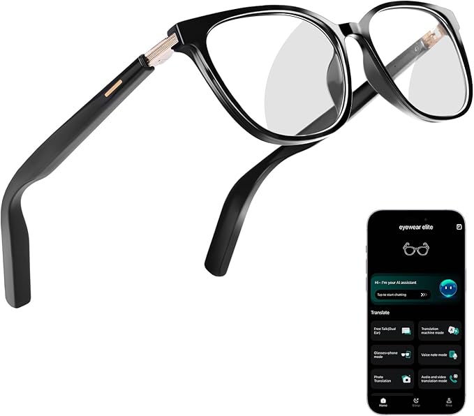 AI Smart Glasses for Men & Women – Powered by ChatGPT, Real-Time Translation, Bluetooth Glasses with Photochromic Lens, Music & Hands-Free Calling, UV & Blue Light Protection, Thin Temples