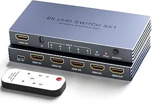 HDMI Switch 4K 240Hz - New Upgrade 5 in 1 Out 8K@60Hz 4K@240Hz HDMI Switch with Remote Support 3D/HDR/HDCP2.3, Compatible with PS5/4 Xbox Roku Apple TV Fire Stick 8k HDMI2.1 Switcher