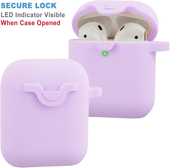 Secure Lock Silicone Case Compatible with AirPods Case 1 & 2 with Bling Keychain, Soft Protective Earpod Case Cover Earbuds Cases Women Girls for Apple Air Pod 2 Case - Lavender