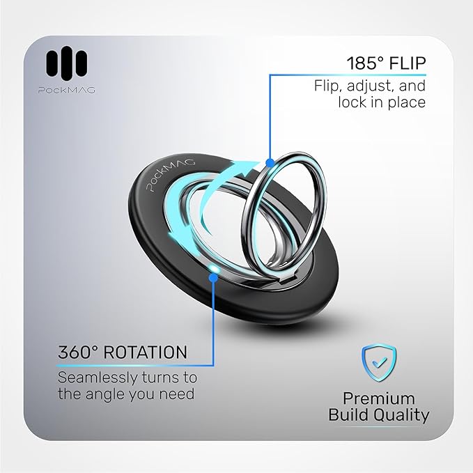 Ultra-Strong Magnetic Phone Ring Holder for MagSafe ??360° Rotation, Dual-Sided Finger Ring Grip & Kickstand ??Compatible with iPhone 16 Pro Max 15 14 13 12 Mag Safe Accessories (Misty Black)