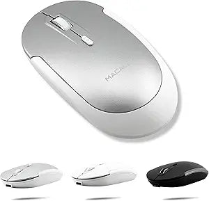 Macally Wireless Bluetooth Mouse for Mac, MacBook Pro/Air, iPad, and PC - Comfortable and Quiet Compatible Wireless Apple Mouse - Rechargeable Battery - Silver - Image 1