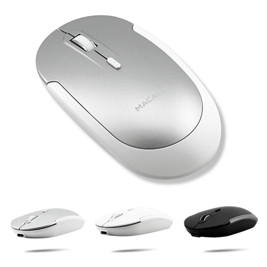 Macally Wireless Bluetooth Mouse for Mac, MacBook Pro/Air, iPad, and PC - Comfortable and Quiet Compatible Wireless Apple Mouse - Rechargeable Battery - Silver