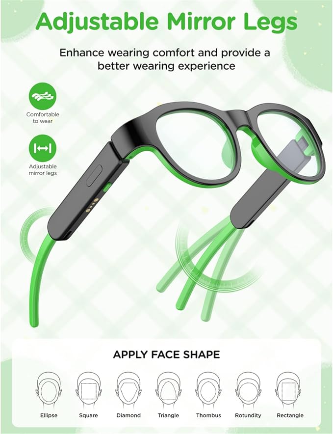 Kids Smart Glasses: UV400 Blue Light Glasses - Built-in Mic & Open Ear Bluetooth Speakers - 7-color RGB Light Strip - Voice & Touch Control - Works with iOS/Android for Kids 6-12 Gifts