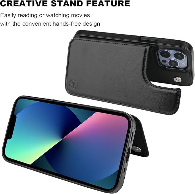 ONETOP Compatible with Magsafe for iPhone 13 Pro Max Wallet Case with Card Holder, PU Leather Kickstand RFID Blocking Case, Double Magnetic Clasp and Durable Shockproof Cover 6.7 Inch (Black)