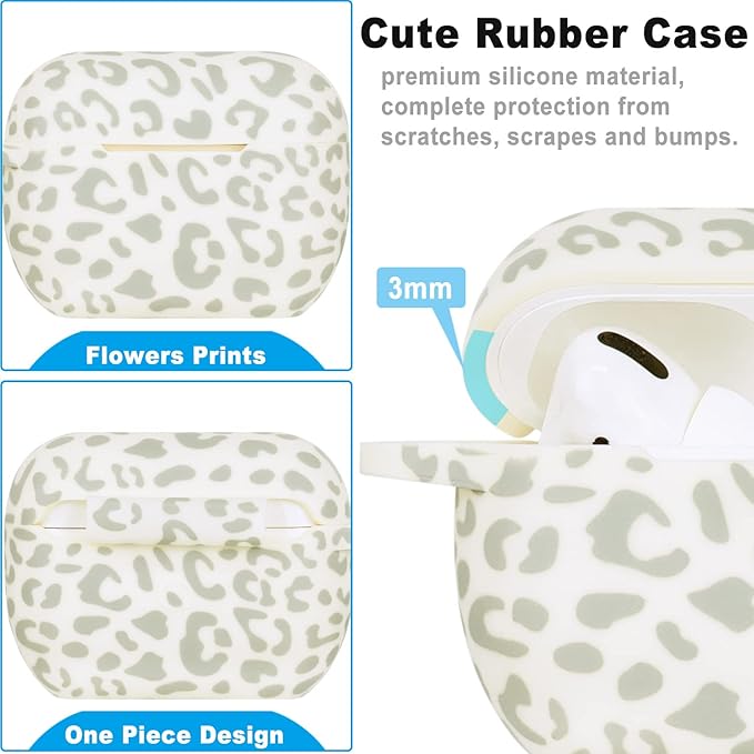 Case Compatible with AirPods Pro 3 Generation 2025 Cover with Keychain, Gawnock Leopard Print Skin Soft Cover for AirPods Pro 3 Case Full Protection,Front LED Visible,Beige Leopard