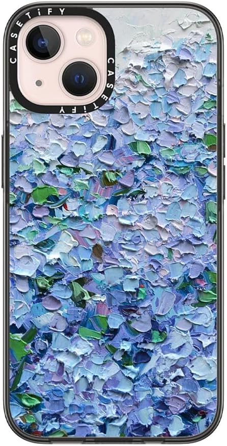 CASETiFY Compact iPhone 13 Case [4 ft. 2X Military Grade Drop Protection/Slim/Lightweight] - Nantucket Blue Hydrangeas - Clear Black