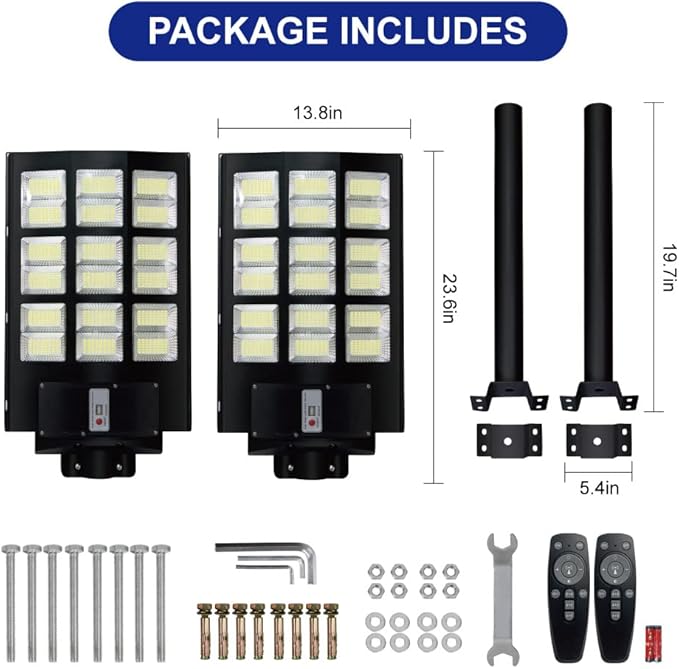 4200W Solar Street Lights Outdoor Motion Sensor, Dusk to Dawn Solar Flood Lights Super Bright 7000K Security Lights IP66 Waterproof Solar Powered for Parking Lot, Street, Yard(2 Pack)