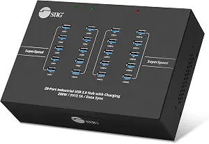 SIIG 20-Port Industrial USB 3.0 Hub with Charging - 200W, 5Gbps with 5V/2.1A per Port, Powered Multiport Hub Expander for Laptop, Tablets, Cellphone, External HDD, Keyboard and Mouse (ID-US0611-S1)