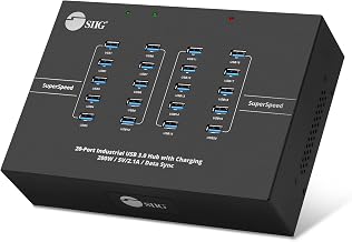 SIIG 20-Port Industrial USB 3.0 Hub with Charging - 200W, 5Gbps with 5V/2.1A per Port, Powered Multiport Hub Expander for Laptop, Tablets, Cellphone, External HDD, Keyboard and Mouse (ID-US0611-S1) - Image 1