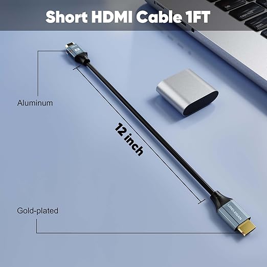 Short HDMI Cable 1FT 2-Pack,1Feet HDMI 2.0 Cable Short High Speed 4K HDMI Shielded Cord 12 inch with HDR, Ethernet/ARC, 3D, HDCP 2.2 for PC, Monitor, Roku/LG TV, PS4/PS5, Xbox, Switch, Soundbar,Camera