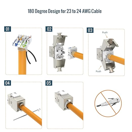 Tecmojo UL Listed 10Gbps Cat6A Shielded Keystone Jack Insert 25 -Pack, 180 Degree Punch Down RJ45 Keystone Jack Adapter Slim Profile for Patch Panel & Wall Plate, Sliver