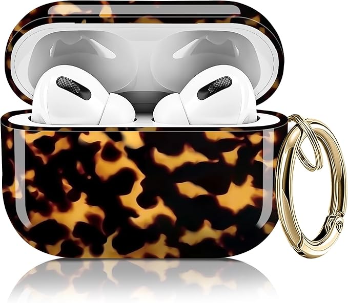 Cute Hard Case Compatible with AirPods Pro 2nd/1st Generation, Protective Cover with Golden Keychain, Fits 2023/2022/2019 Models, for Women, Girls, and Men(Luxury Leopard)