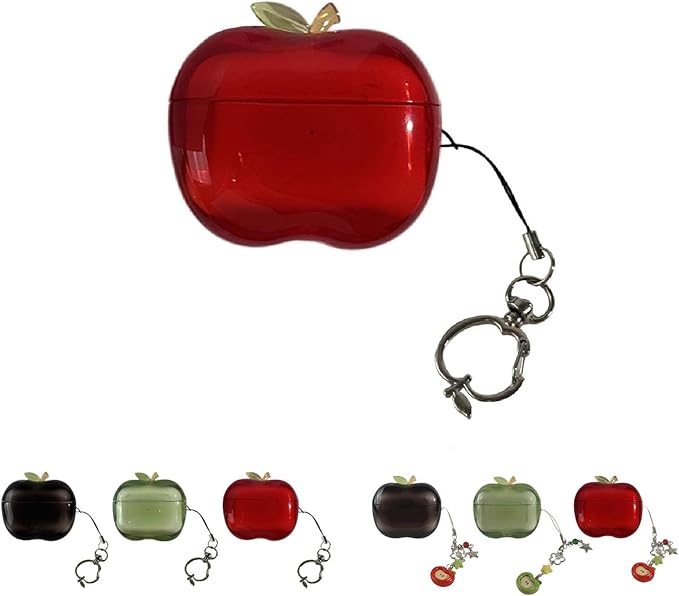 Cute Fruit Shaped Case for AirPods Pro 1/2, Realistic Design Cover with Leaf Charm, Translucent Shockproof TPU Protective Case, Great Gift Idea (Red for Airpods Pro1)