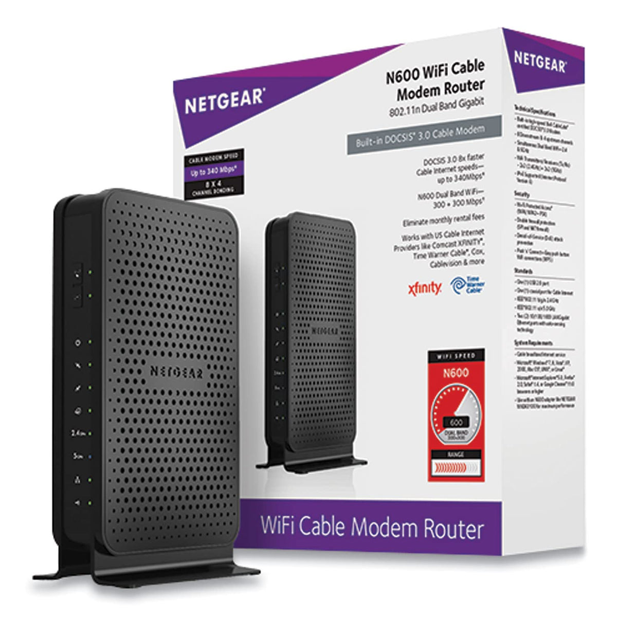 Netgear C3700-100NAS N600 (8x4) WiFi DOCSIS 3.0 Cable Modem Router (C3700) Certified for Xfinity from Comcast, Spectrum, Cox, Spectrum & More